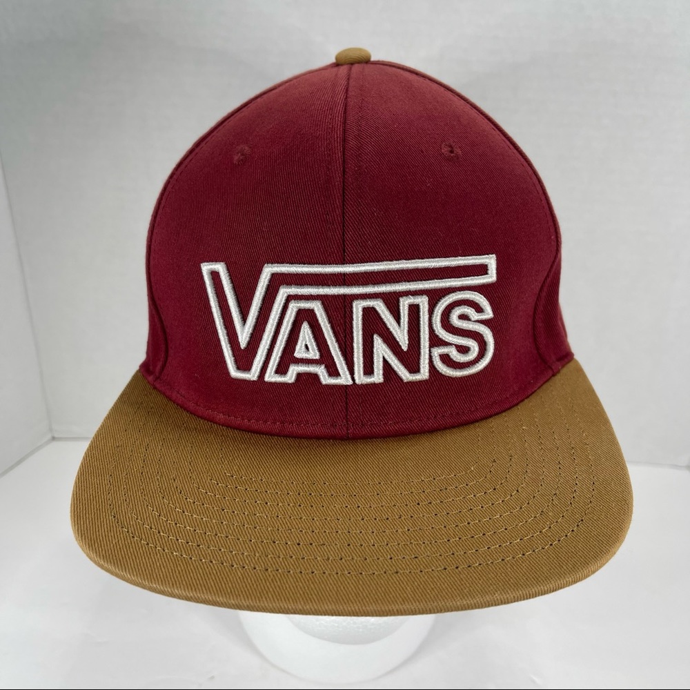 VANS Off The Wall Snapback Flat Brim Skater Hat Garnet Tan White Logo One Size - Picture 7 of 12